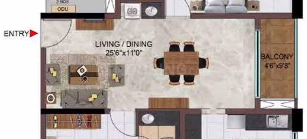 1015 Sqft 2 BHK Floor Plan