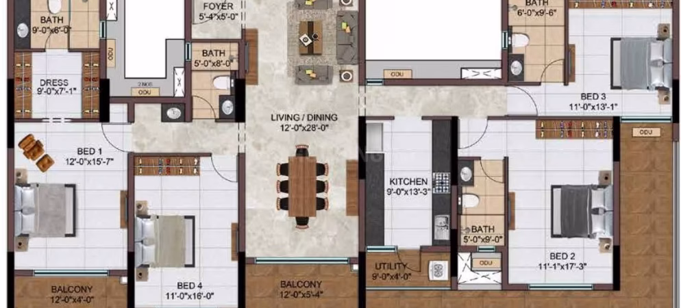 2573 Sqft 4 BHK Floor Plan