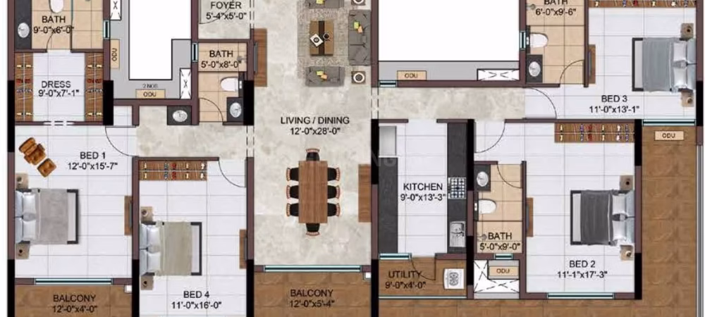 2573 Sqft 4 BHK Floor Plan