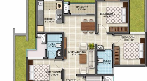 Bollineni Zion Floor Plan 2 BHK 1080 Sqft