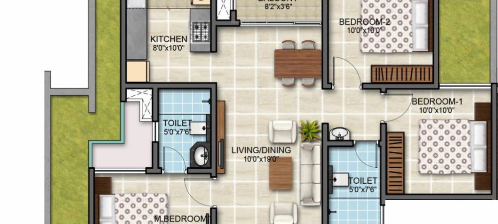 Bollineni Zion Floor Plan 2 BHK 1080 Sqft