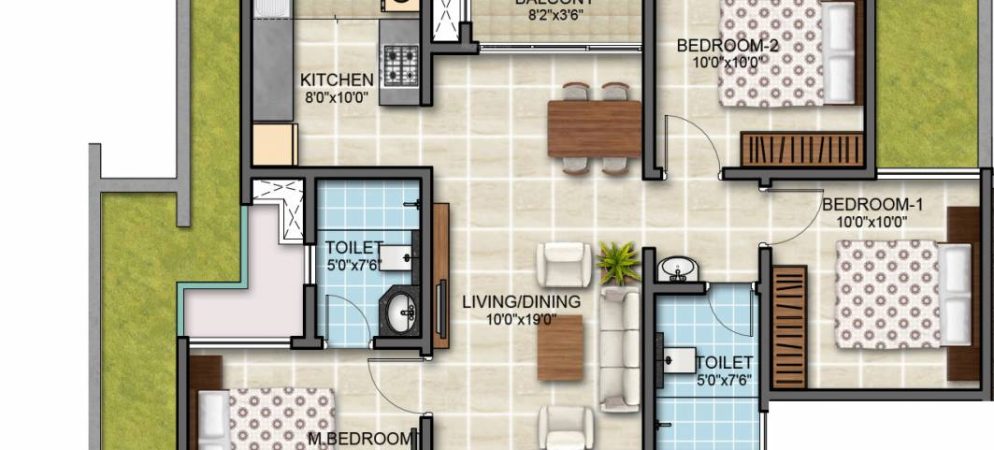Bollineni Zion Floor Plan 2 BHK 1080 Sqft