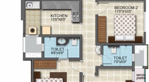 Bollineni Zion Floor Plan 2 BHK 1310 Sqft