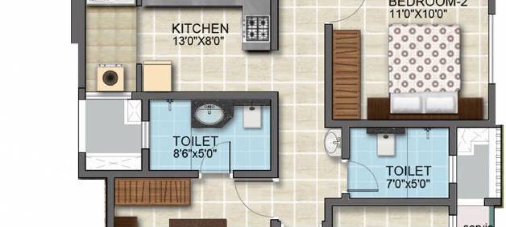 Bollineni Zion Floor Plan 2 BHK 1310 Sqft