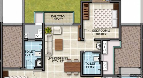 Bollineni Zion Floor Plan 2 BHK 910 Sqft