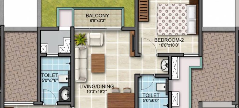 Bollineni Zion Floor Plan 2 BHK 910 Sqft