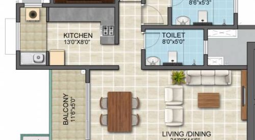 Bollineni Zion Floor Plan 3 BHK 1535 Sqft