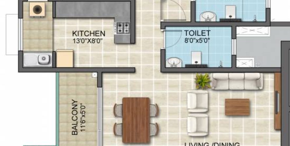 Bollineni Zion Floor Plan 3 BHK 1535 Sqft