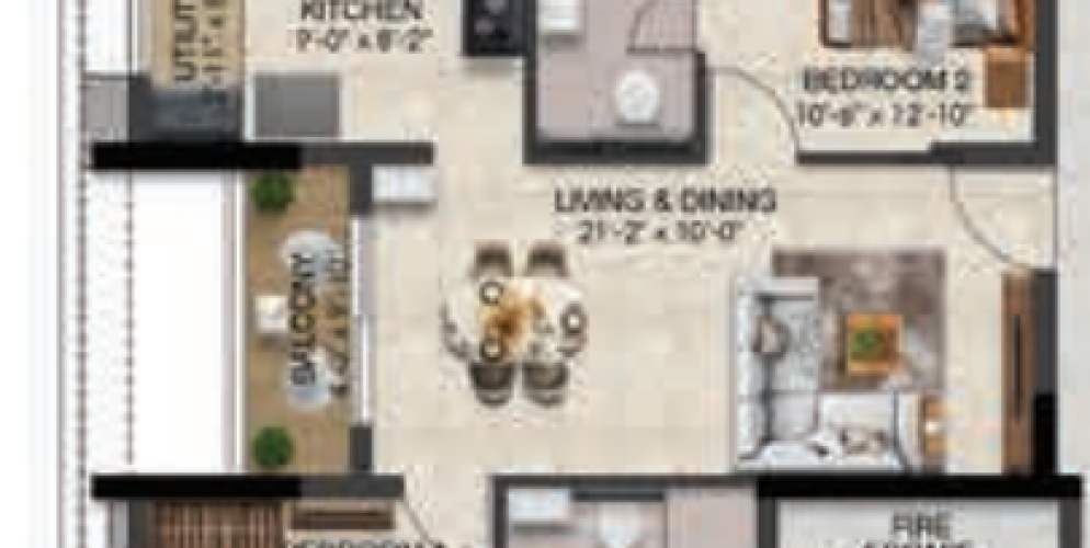 Solitaire floor plan 2bhk 1055 Sqft