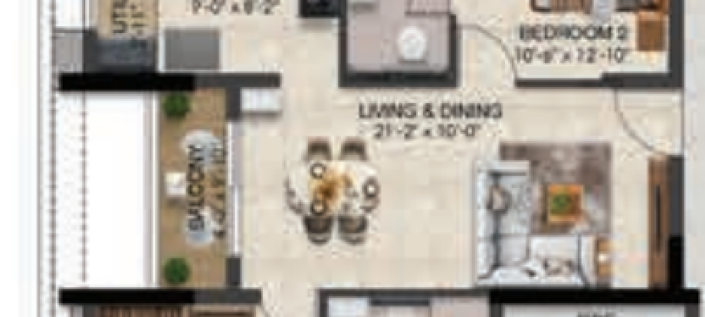 Solitaire floor plan 2bhk 1055 Sqft