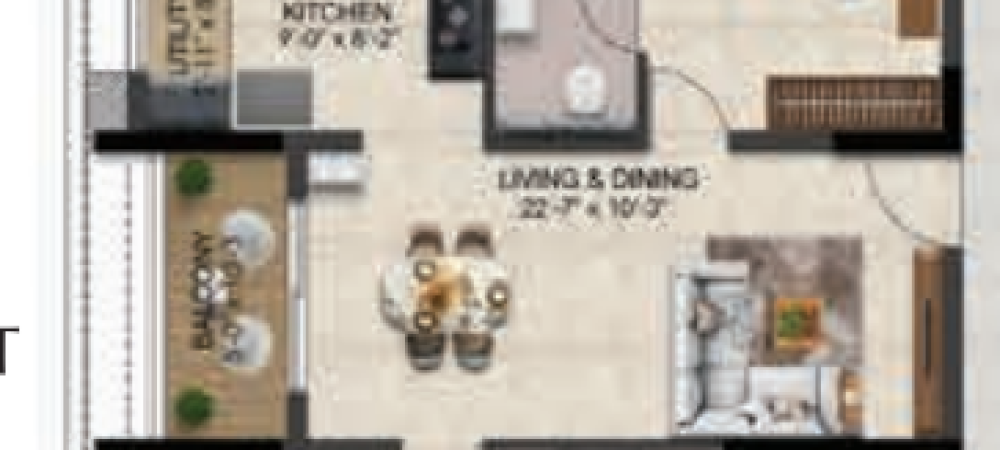 Solitaire floor plan 2bhk 1146 Sqft