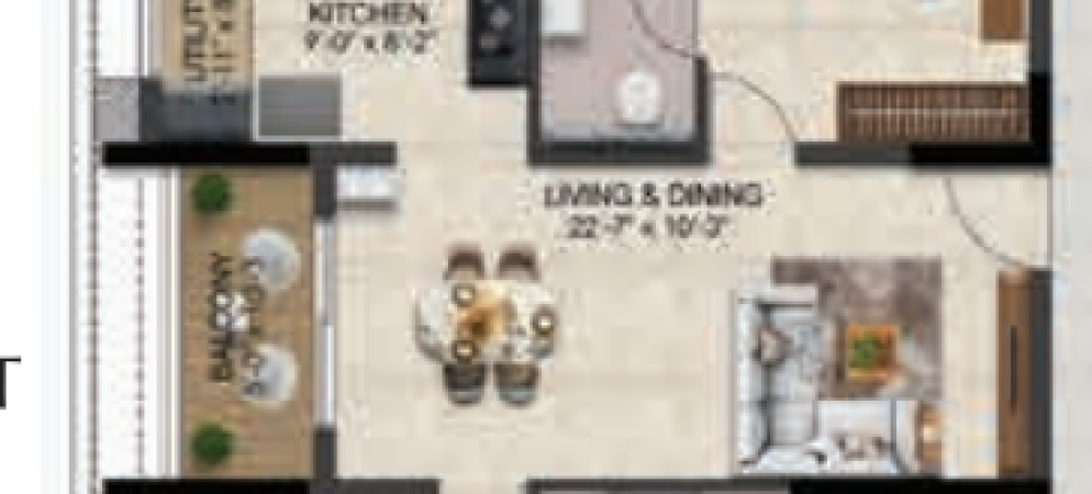 Solitaire floor plan 2bhk 1146 Sqft