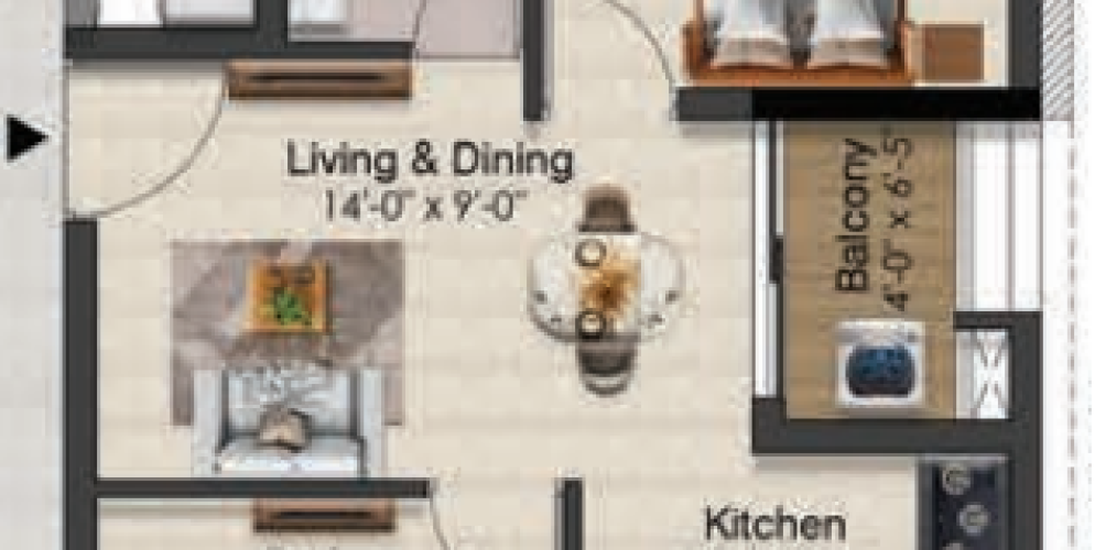 Solitaire floor plan 2bhk 658 Sqft