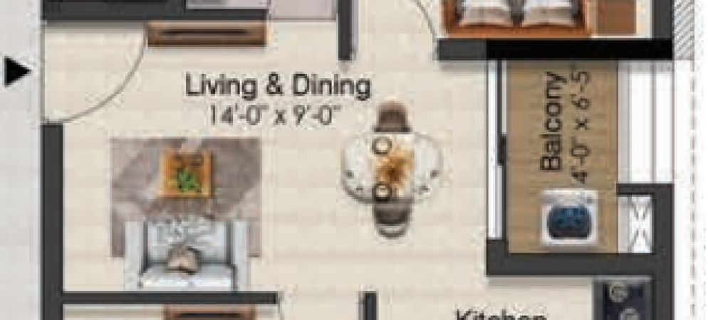 Solitaire floor plan 2bhk 658 Sqft