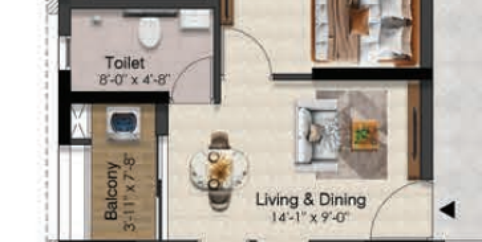 Solitaire floor plan 2bhk 699Sqft