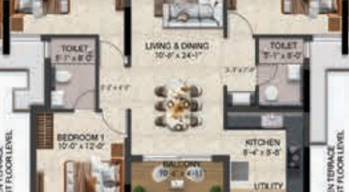 Solitaire floor plan 3bhk 1412 Sqft