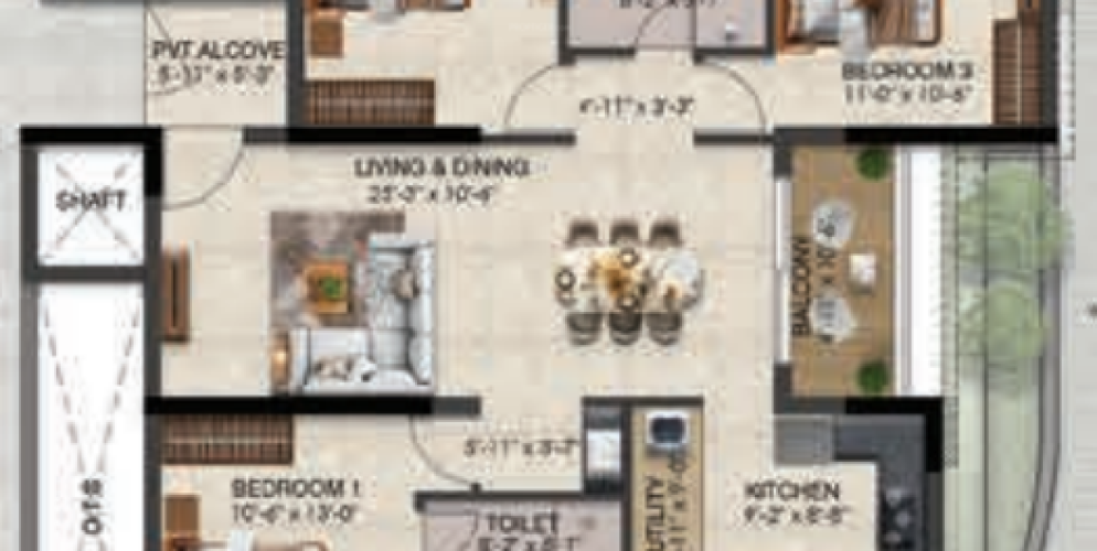 Solitaire floor plan 3bhk 1504 Sqft