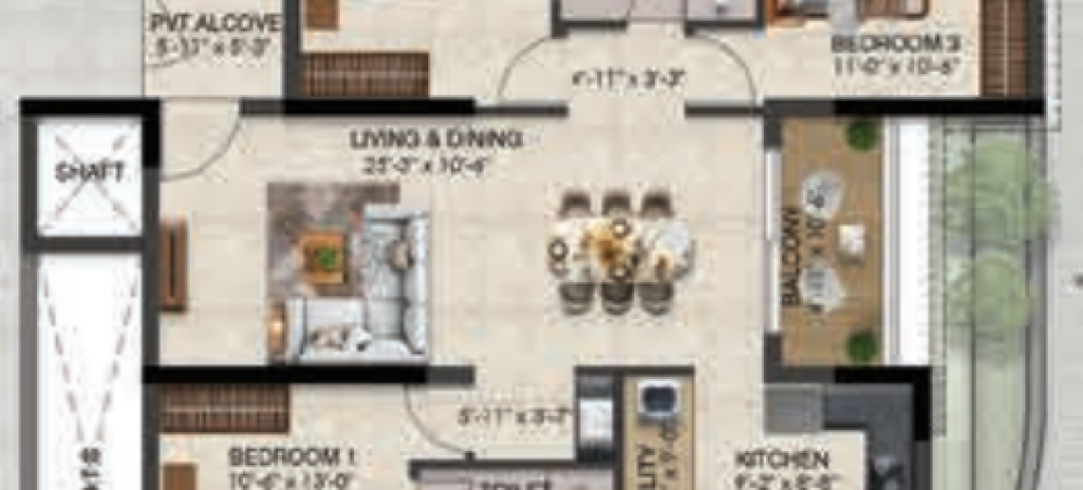 Solitaire floor plan 3bhk 1504 Sqft