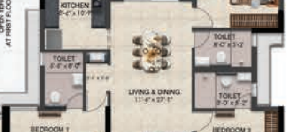 Solitaire floor plan 3bhk 1615 Sqft