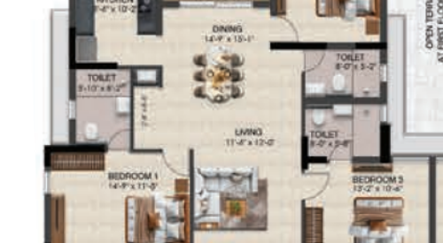 Solitaire floor plan 3bhk 1736 Sqft