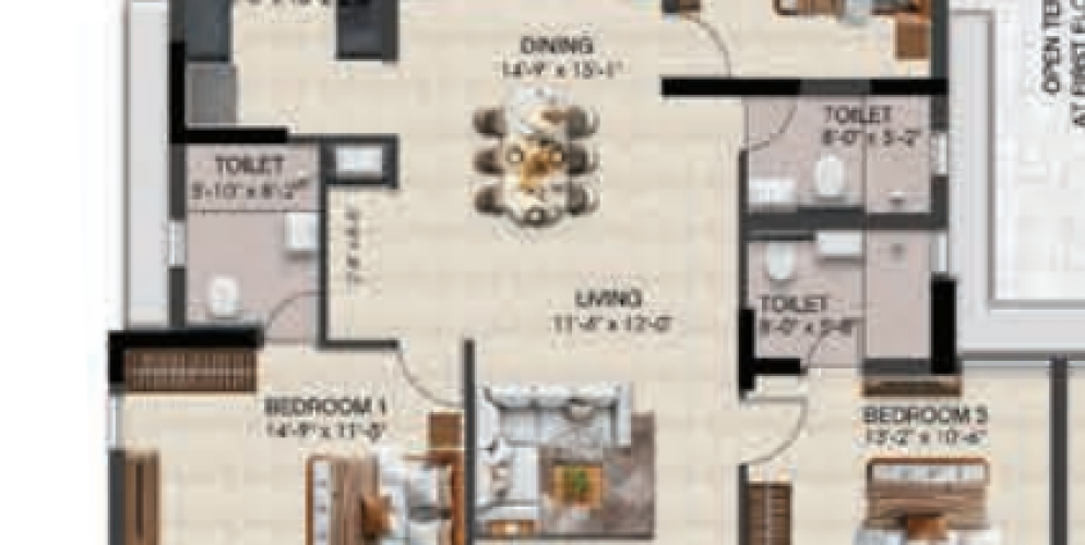 Solitaire floor plan 3bhk 1736 Sqft