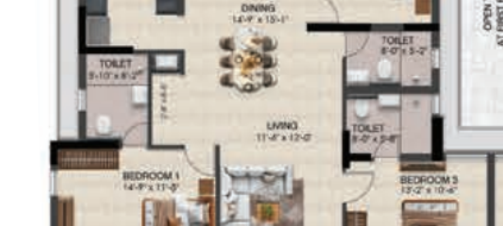 Solitaire floor plan 3bhk 1736 Sqft