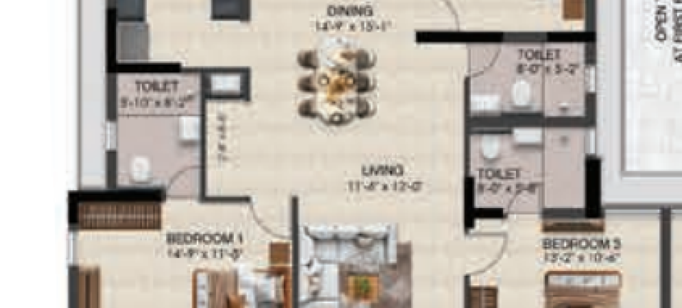 Solitaire floor plan 3bhk 1736 Sqft