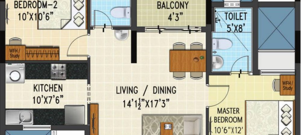 prosper floor plan 2bhk 1063 Sqft