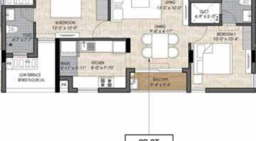the edge floor plan 2bhk 880 Sqft