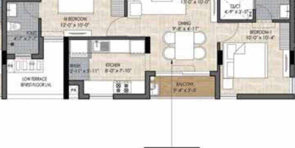 the edge floor plan 2bhk 880 Sqft