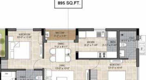 the edge floor plan 2bhk 895 Sqft