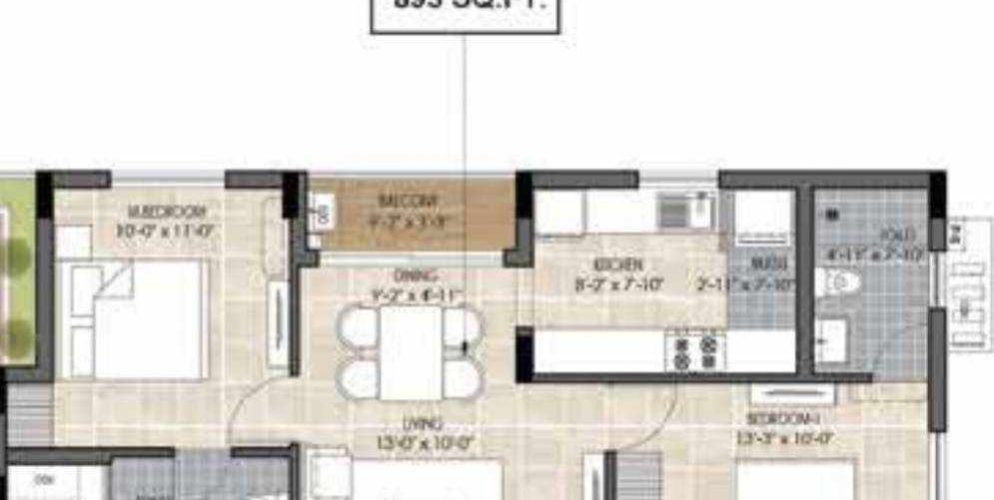 the edge floor plan 2bhk 895 Sqft
