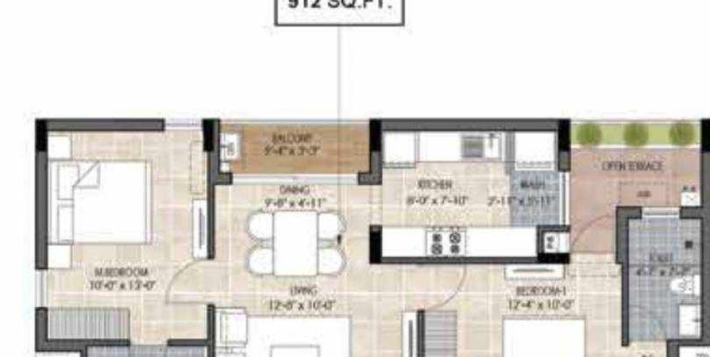 the edge floor plan 2bhk 912 Sqft