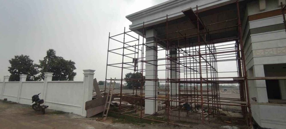 a building under construction with scaffolding